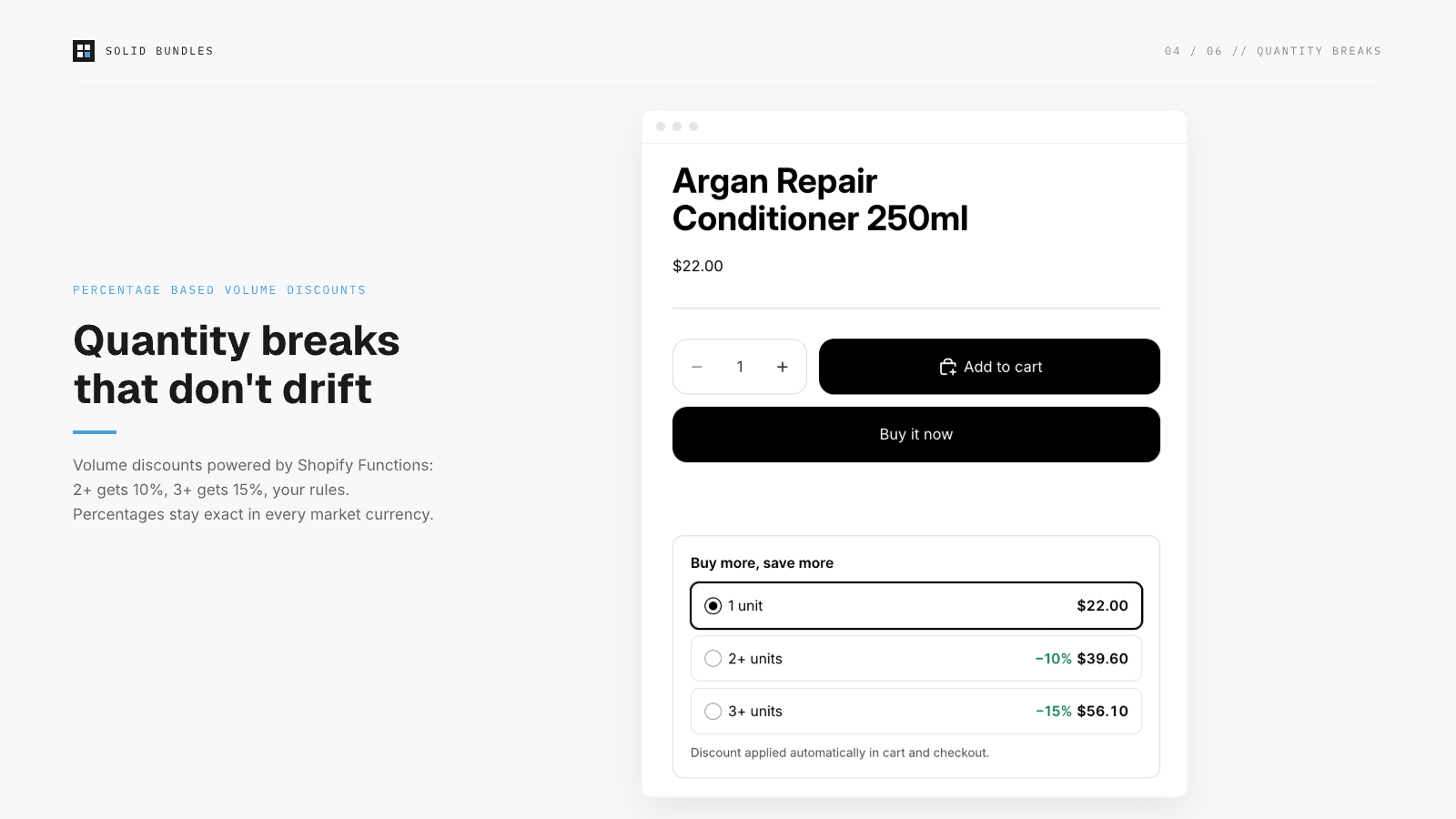 Quantity break tiers shown on a product page